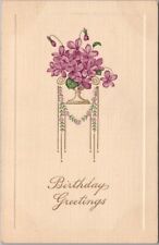 c1910s BIRTHDAY GREETINGS Embossed Postcard Violet Flowers / Made in Germany picture