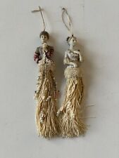 Set Of 2 Vintage Beautiful Porcelain Victorian Style Beaded Tassel Dolls Hanging picture