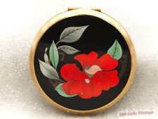 Stratton Black and Red Rose/Floral-Vintage Ladies Powder Compact -CH picture