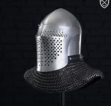 Medieval Bascinet Griffon Steel Training Helmet 14 Gauge Visor Helmet With Chain picture