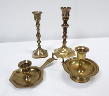 4 Vintage Solid Brass Candle Stick tape Holders Party Weddings Lot 2.25 to 7in H picture