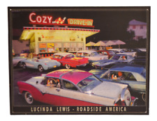 Vintage Cozy Drive In Metal Tin Sign Lucinda Lewis Roadside America Man Cave picture
