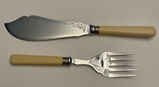 ANTIQUE FAUX BONE HANDLED CHROME PLATED FISH SERVERS. FISH CUTLERY UNMARKED picture