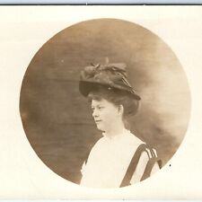 c1910s Lovely Edwardian Girl RPPC Cute Bird Wing Hat Millinery Woman Photo A161 picture