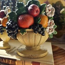 Antique Hubley Style Flower & Fruit Basket Cast Iron Doorstops Bookends Set o 2  picture