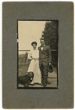 Antique c1900s ID'd Cabinet Card Lovely Couple in Fancy Clothing With Hat & Dog picture