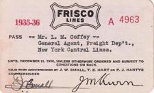 1935-36 SLSF St. Louis San Francisco Railway pass - New York Central Railroad picture