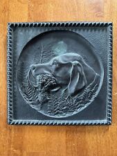 Solid Bronze, “Hunting Dog W/ Gamebird Wall Plaque, 9.5-inches Square, Patina picture