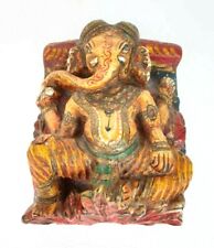 Rare 1850's Old Antique Rose Wood Hand Carved Lacquer Painted God Ganesha Statue picture