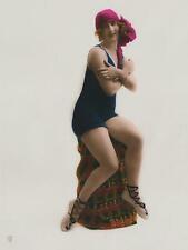 BEAUTIFUL c. 1920's Woman in Bathing Suit Hand-Colored Photograph picture
