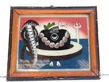 Vintage Shiv Ling Reverse Glass Painting In Frame Hindu Mythology Collectible picture