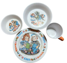 Vintage 1969 4 pc Raggedy Ann Childs Set Oneida Deluxe Rimmed Plate, Cup, Bowls picture