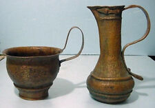 Very Early Judaica Copper Spiritual Pitcher & Chalice picture