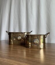 Vintage Set of Brass Sea Shell Pot Planters With Handles picture