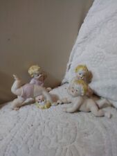 Vtg UCAGCO Porcelain Bisque Figurine Action Babies 4 Set Japan Mkd Perfect CUTE picture