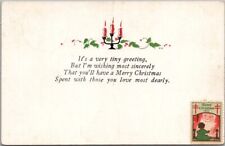 Vintage 1923 MERRY CHRISTMAS Greetings Postcard Candles / 1923 XMAS SEAL STAMP picture