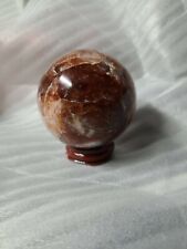 12.2 oz. / 63 mm FIRE AGATE Sphere + Wood Stand Healing Crystal Stone. picture