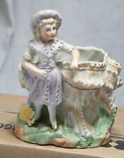 Antique Victorian German Painted Bisque Figural Spill Vase Little Girl W/shovel picture