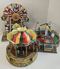 Lemax Belmont Carousel, Starburst Ferris Wheel, Chacha Lot Village Carnival READ picture