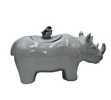 Estate Find OPAL HOUSE WHITE RHINO COOKIE JAR Rhinocerous with Bird on Back NICE picture
