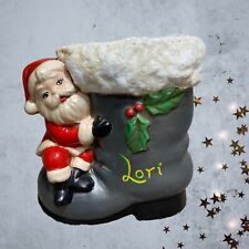 Vintage 70’s Ceramic Hand-painted Christmas Santa Hugger Boot Planter “Lori” picture