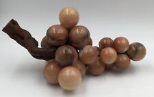 Large Grape Cluster Alabaster Stone Italy Browns Wood Stem MCM 13 Inch Long VTG. picture