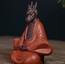 Chinese Zi Sha Clay Dragon King Statue Deity Master Figure Meditation Zen Decor picture