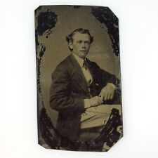 Revealed Young Handsome Man Tintype c1870 Antique Sitter 1/6 Plate Photo A3609 picture