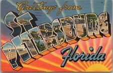 Vintage 1945 ST. PETERSBURG, Florida Large Letter Postcard Tichnor Linen picture