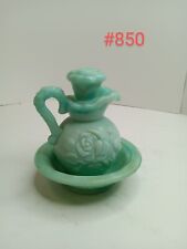 Vintage 1978 Avon Mini Pitcher, Basin W/stopper Jade Green Marbled Glass picture