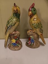 MAJOLICA PAIR OF PARROTS HAND PAINTED 9