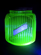 Original Vintage Hoosier Uranium Vaseline Glass Cookie Jar 8” 1930's picture