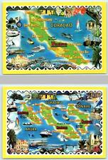 2 Illustrated Map Postcards CURACAO &  ARUBA & BONAIRE Caribbean  4