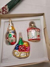 Vintage Tannenbaum Collection 3 Glass Christmas Ornaments Clown, Sled Carousel  picture