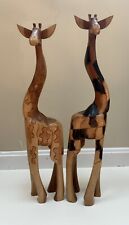 Vintage Pair Wooden Jamaican Giraffe Statues 2 Wood Carved Primitive Figures 24