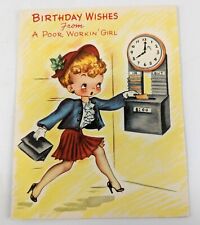 Birthday WIshes Poor Workin Girl Greeting Card Forget Me Not Vintage picture