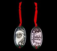 Double Sided Santa Themed Ornament.  Moosup Valley, Rachel Badeau, Etched picture