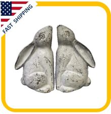 New Farmhouse Shabby Chic Rustic BUNNY RABBIT BOOK ENDS Cast Iron Figure Set picture