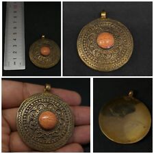 Stunning brass old pendent with orange color howlite #A2 picture