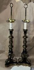 Large 36” Pair of Antique Leather & Giltwood Baluster Table Lamp picture