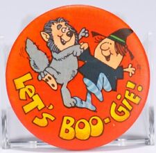Vintage Halloween Pinback Pin Button 1980 Let's Boo-gie Witch Werewolf Hallmark picture