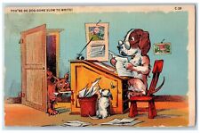 c1930's Anthropomorphic Dog Writing Letter Bees Unposted Vintage Postcard picture