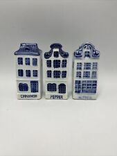 Set of 3 Vintage Delft Blue Pottery House Spice Jars Hand Painted - READ DESCRIP picture