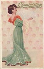 Fancily Dressed Woman Congratulations Postcard - 1909 picture