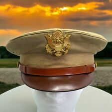 WW2 US Army Air Force Crusher Officer Khaki Summer Service Visor Hat Cap WWII picture