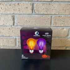 New Set of 2 LED Light Bulbs Clear Glass - Orange and Purple Halloween 2 Watts picture