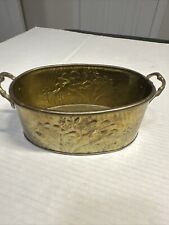 Vintage Solid Brass Small Oval Planter Pot Double Handles picture