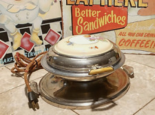 Royal Rochester porcelain floral top wood handle waffle maker & 2 TIN SIGNS INC. picture
