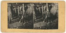c1900's Very Rare Real Photo Stereoview Card of Miners Working Underground Lamps picture
