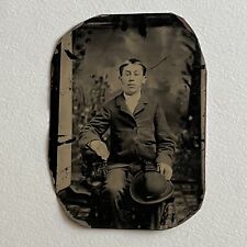 Antique Tintype Photograph Young Man Working Class Teen Boy Bowler Hat picture